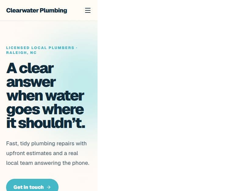 Clearwater Plumbing concept website homepage